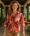 Monstera 3/4 Sleeves Women's Blouse Red