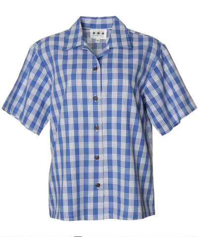 Short Sleeves Women's Palaka Royal Blue Shirt| Aloha Shirts Club