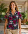 Hibiscus Cotton Fitted Watercolor Blouse Charcoal