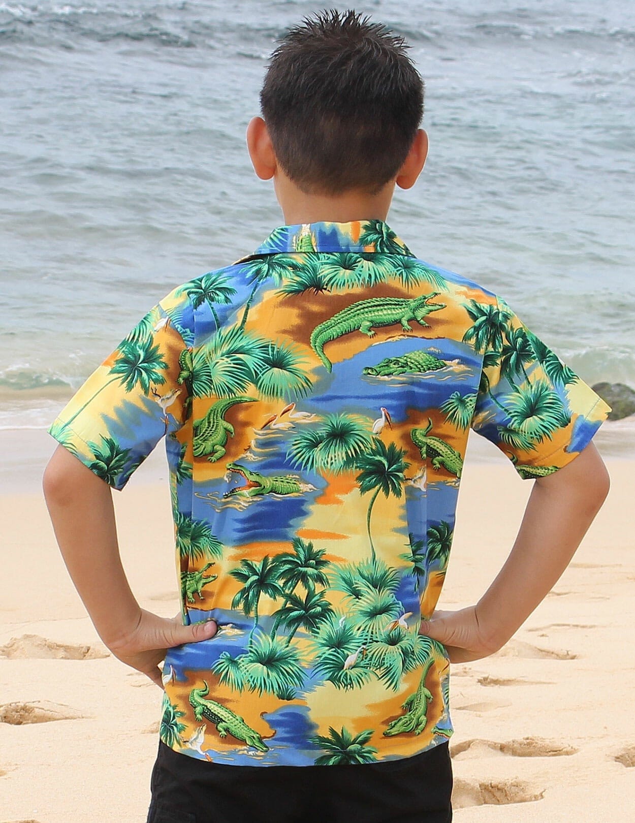 Alligator Blue Boys Cotton Aloha Shirt