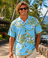 Short Sleeves Pali Orchid Hawaii Island Rayon Shirt Light Sky Blue