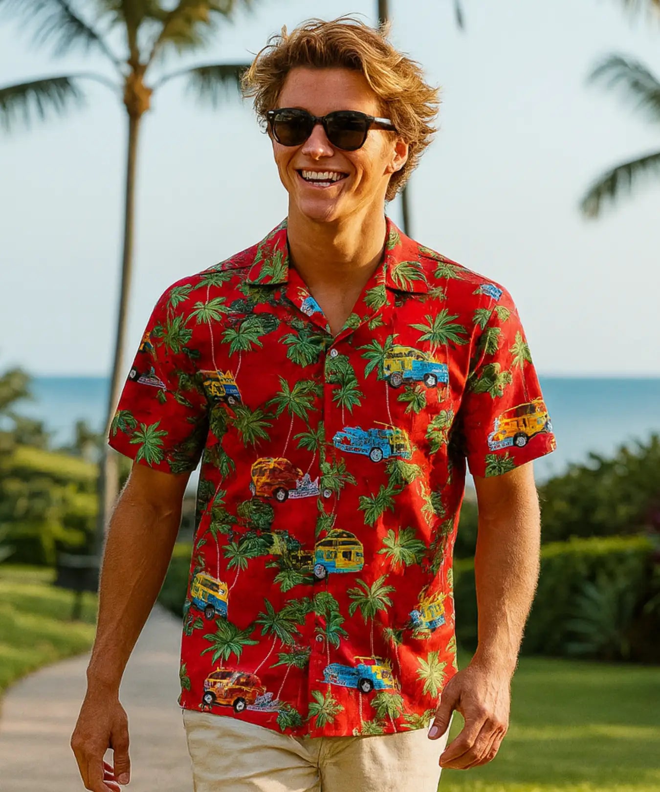 Woody Classic Short Sleeves Aloha Shirt Red