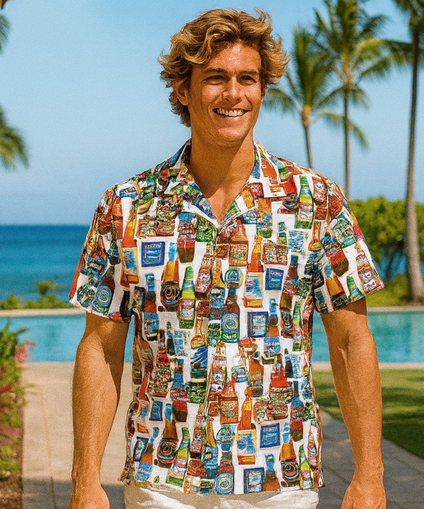 Parrot Head Men's Cotton Aloha Shirt White