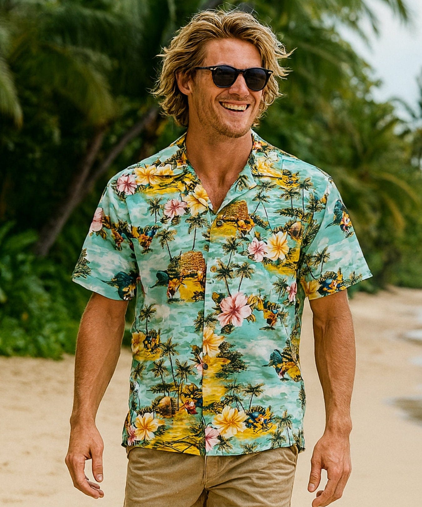 Kauai Island Roosters Hawaiian Aloha Shirt Green