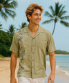Bamboo Panel Men's Cotton Aloha Shirt Khaki