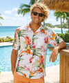 White tropical rayon floral Hawaiian shirt for men