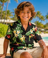 Birds of Paradise Boys Hawaiian Shirt Black