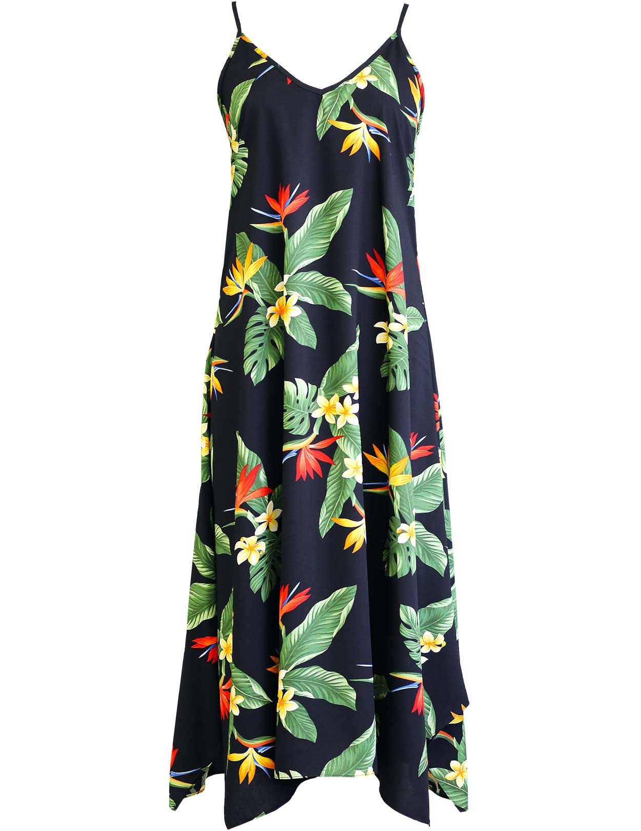 chinese dress ladies Long Maxi Hawaiian Dress Birds of Paradise Hibiscus Beige / M