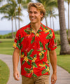 Birds of Paradise Rayon Men's Shirt Red