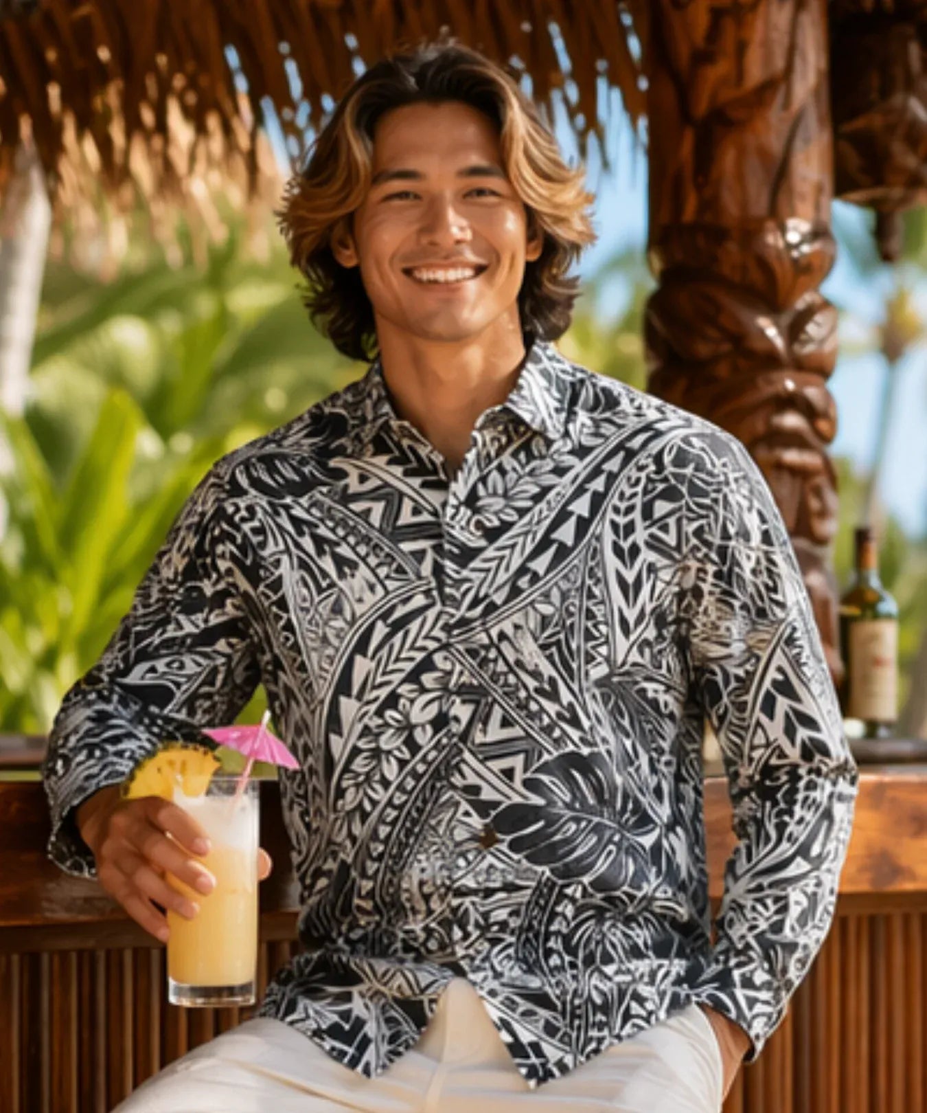 Tribal Long Sleeves Hawaiian Shirt