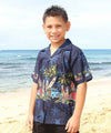 Long Boards Cotton Boys Hawaiian shirt Navy