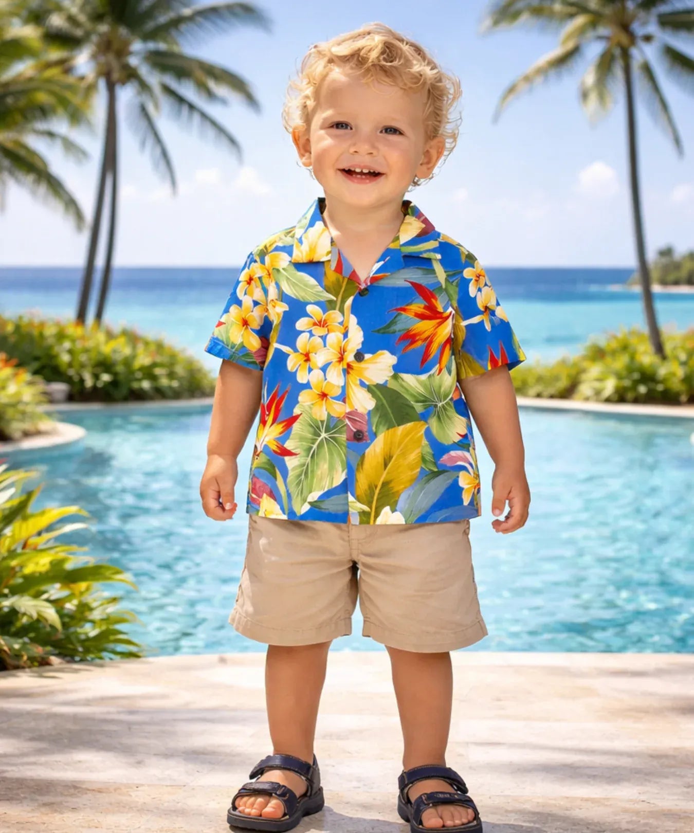 Two Piece Boy's Cabana Set with Shorts Blue