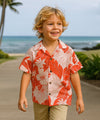 Lanai Hibiscus Floral Boys Aloha Shirt Coral