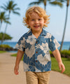 Lanai Hibiscus Floral Boys Aloha Shirt Ocean Blue