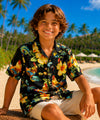 Boy's Cotton Roosters Hawaiian Shirts Black