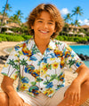 Boy's Cotton Roosters Hawaiian Shirts White