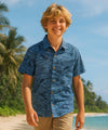 Cotton Button-Up Boys Whales Aloha Shirt Ocean Blue