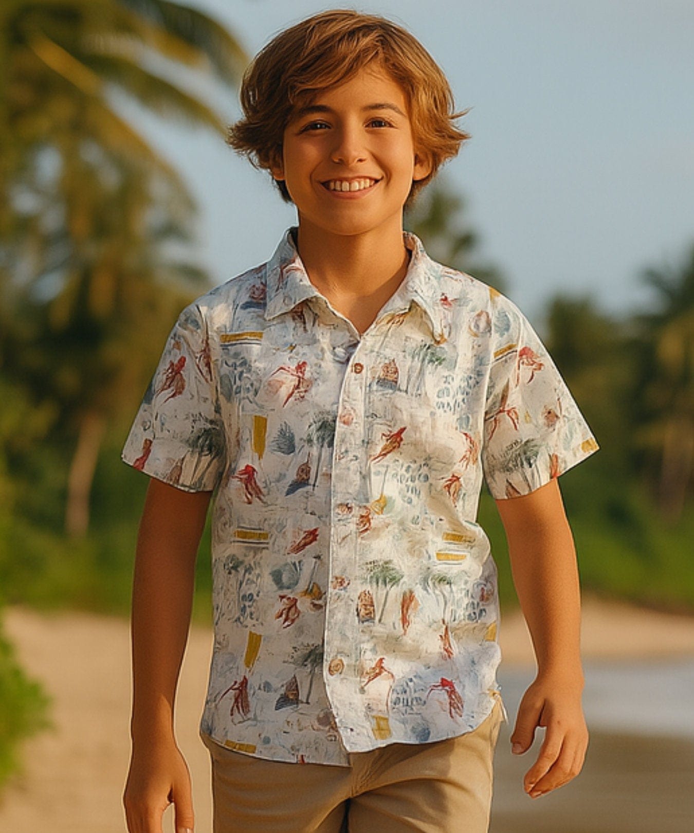 Pipeline Boy's Surf Cotton Aloha Shirt White