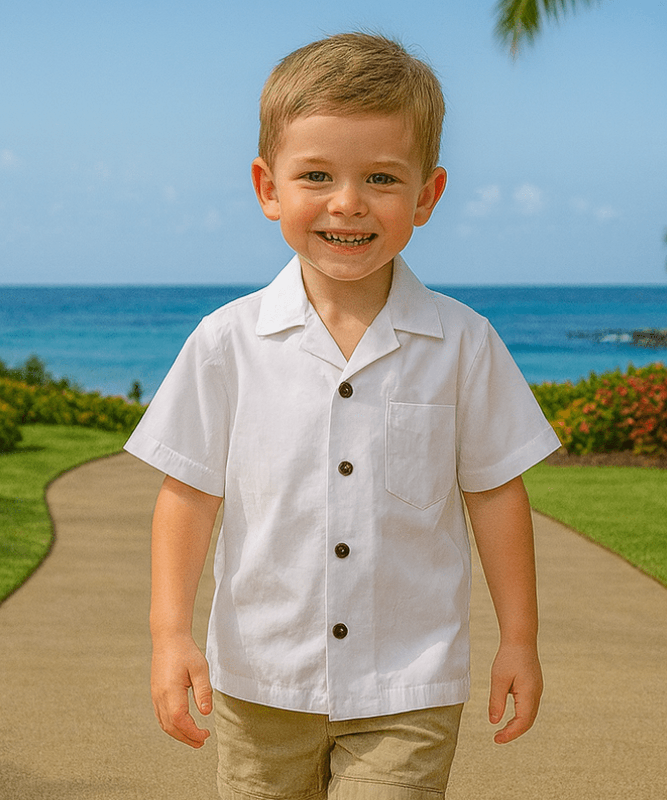 Kihei Boys White Cotton Hawaiian Shirt White