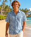 Button Up Reverse Tapa Print Men's Aloha Dress Shirt Blue