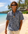 Button Up Reverse Tapa Print Men's Aloha Dress Shirt Charcoal