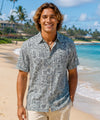 Button Up Reverse Tapa Print Men's Aloha Dress Shirt Green