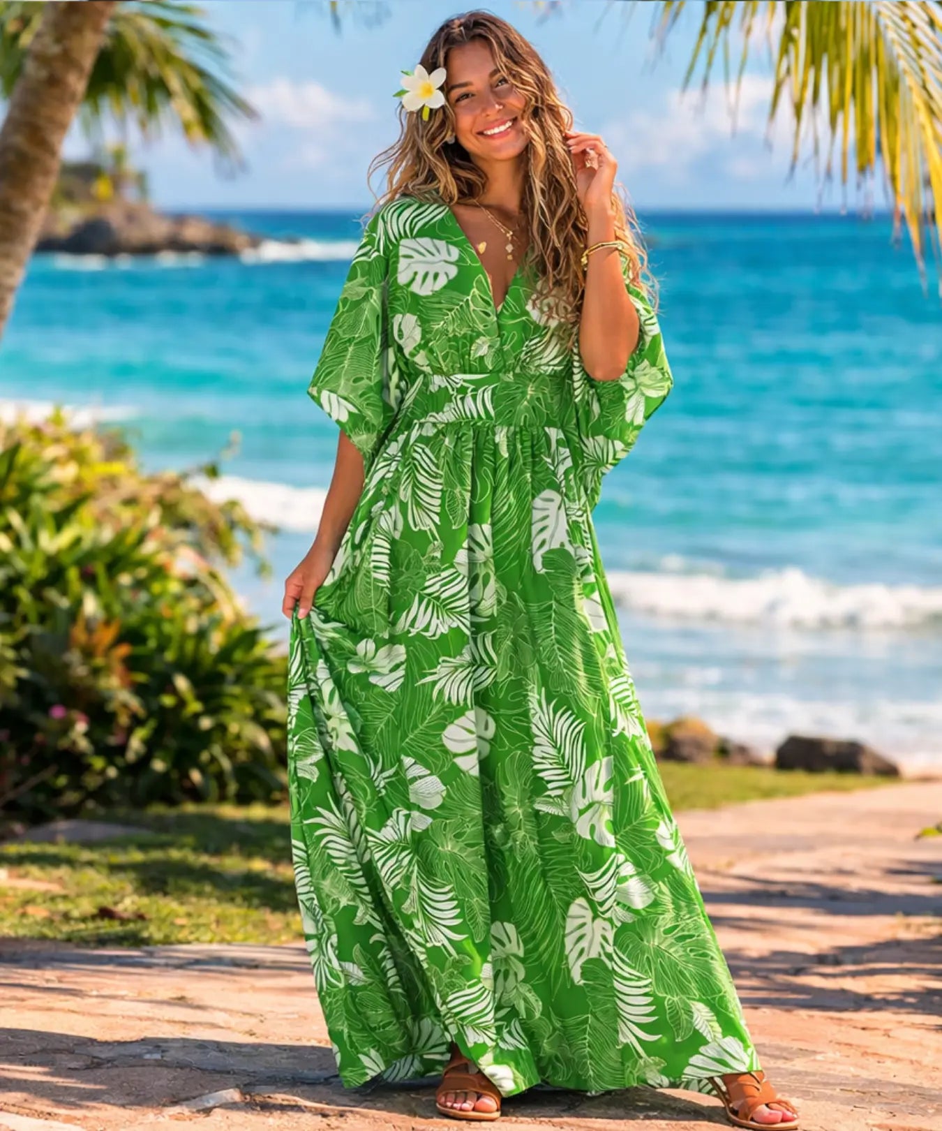 knee length dresses for ladies Hawaiian Luau Maxi Dress