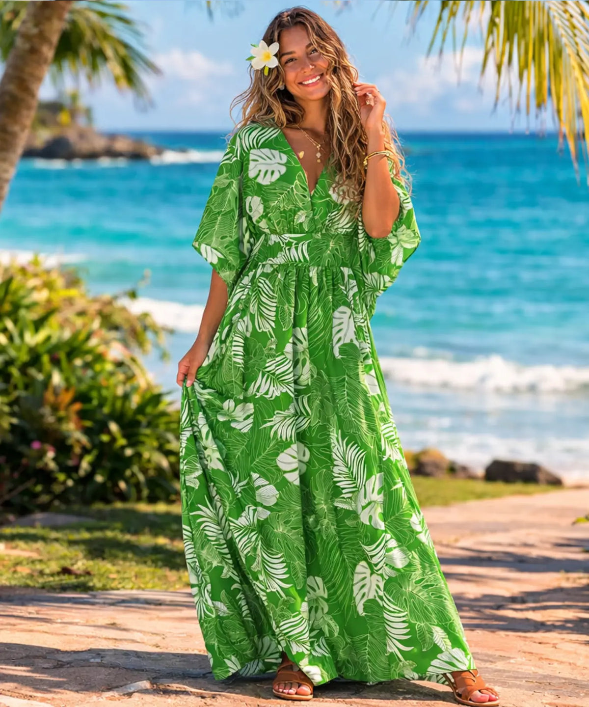 Pull Over Poli Cotton Caftan Dress Pink / One size