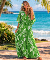Pull Over Poli Cotton Caftan Dress Green One size
