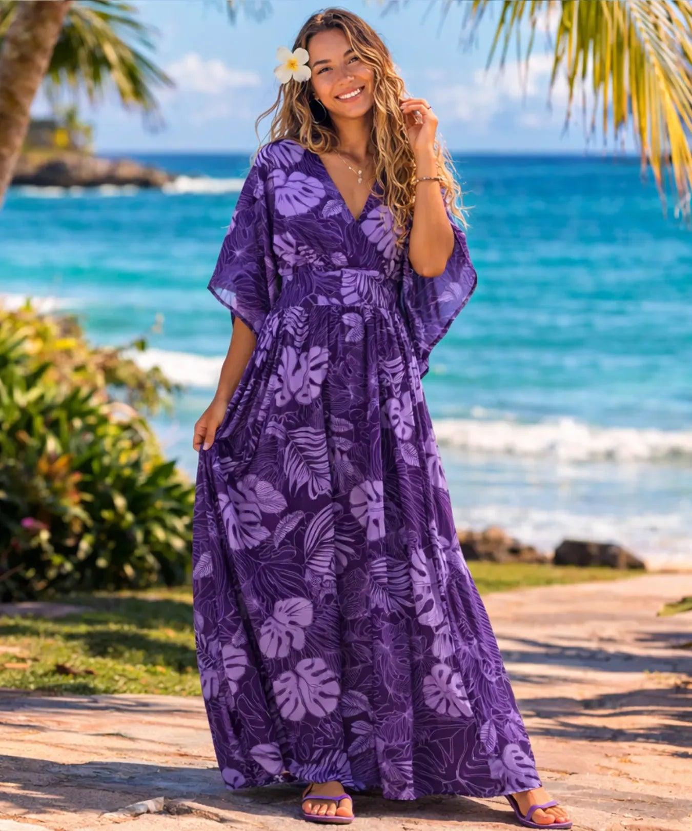 Pull Over Poli Cotton Caftan Dress Aloha Shirts Club