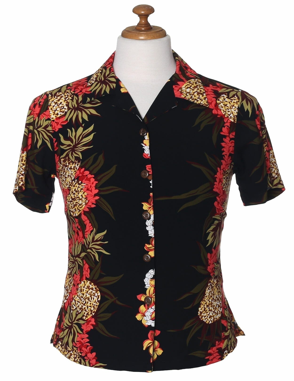 Women Pineapple Panel Black Camp Hawaiian Shirt
