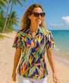 Heliconias Women's Rayon Camp Blouse Royal Blue