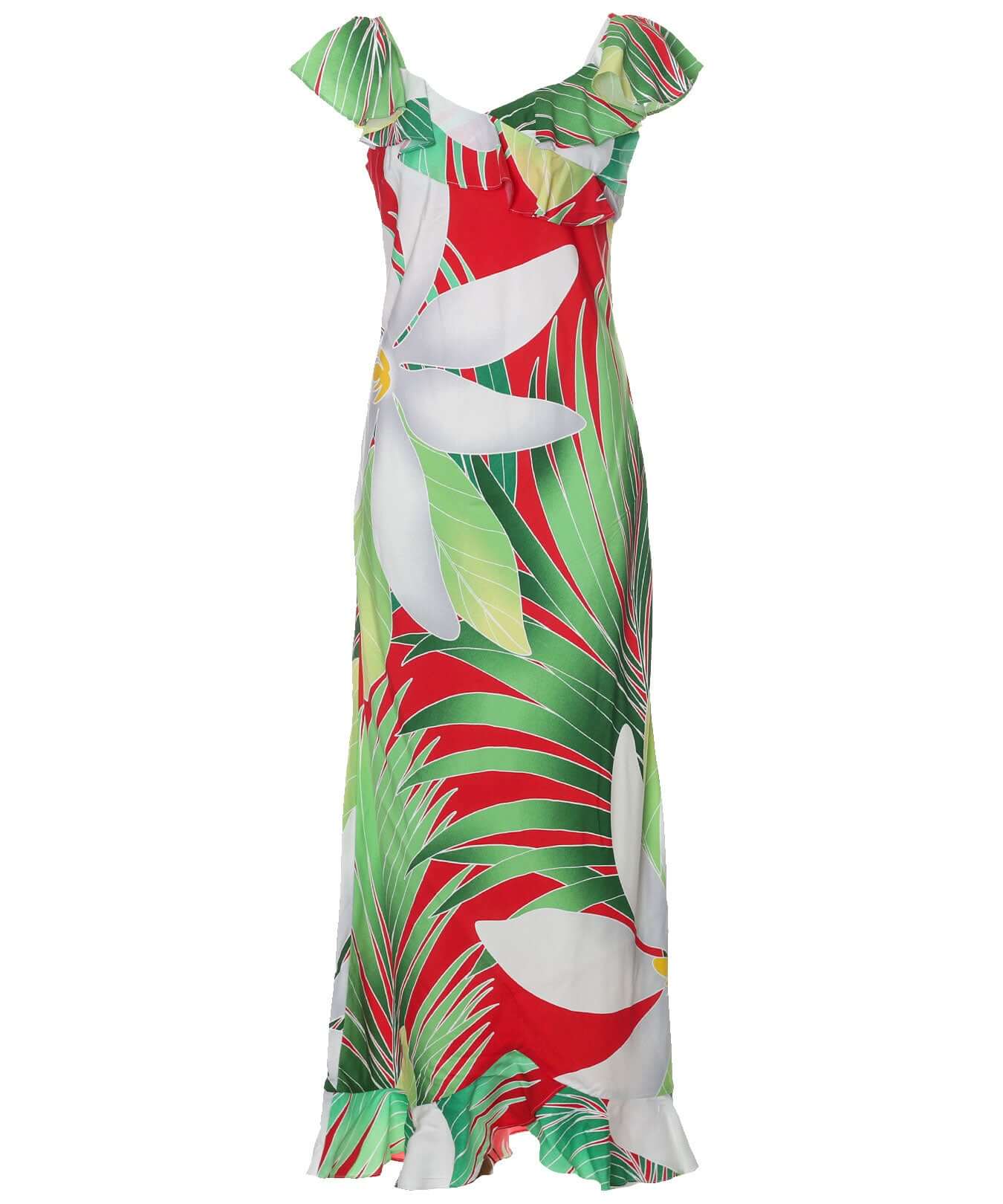 Cap Sleeves Long Ruffled Muumuu Dress