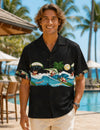 Santa Surfing Short Sleeves Hawaiian Aloha Shirt Black Christmas Shirt