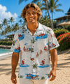 Men's Hawaiian Christmas Shirt Surfing Santa White