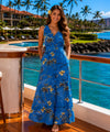 Palms Long Maxi Cocktail Vintage Dress Cool Water