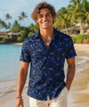 Coco Palm Poly Spandex Aloha Mens Polo Shirt Black
