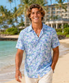 Coco Palm Poly Spandex Aloha Mens Polo Shirt Light Sky Blue
