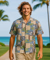 Honu Tapa Men's Hawaiian Shirt Ocean Blue