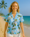 Women's Fitted Rayon Blouse White Tiare Light Blue