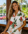Hibiscus Rayon Women Hawaiian Shirt White Women Shirts