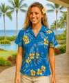 Keilani Fitted Hawaiian Shirt for Women Royal Blue