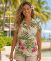 Rayon Hawaiian Shirt for Women Nalani Design Beige