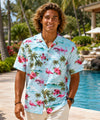 Flamingos Cotton Hawaiian Shirts Light Blue