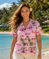 Flamingos Aloha Camp Shirt for Women Pink