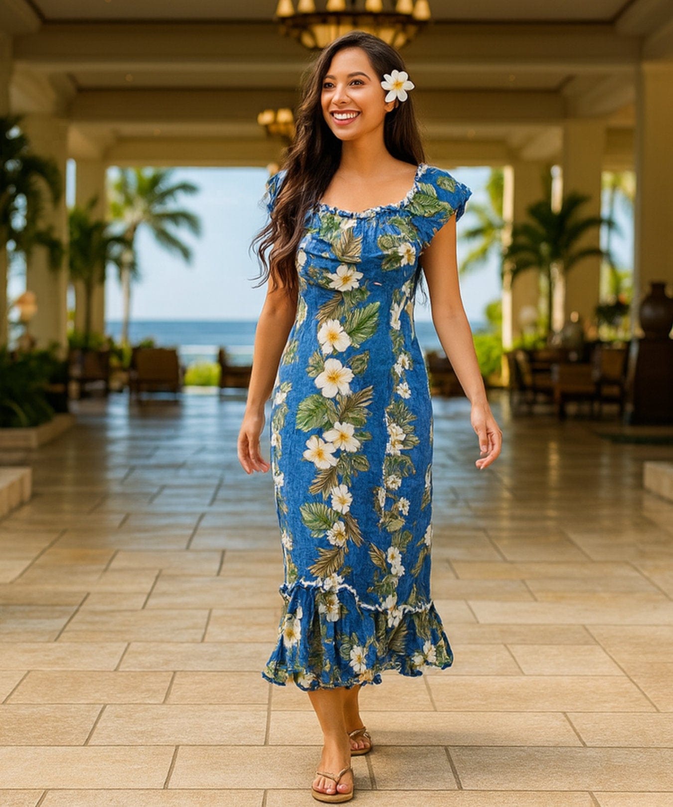 Ilima Lei Long Ruffled Muumuu Dress