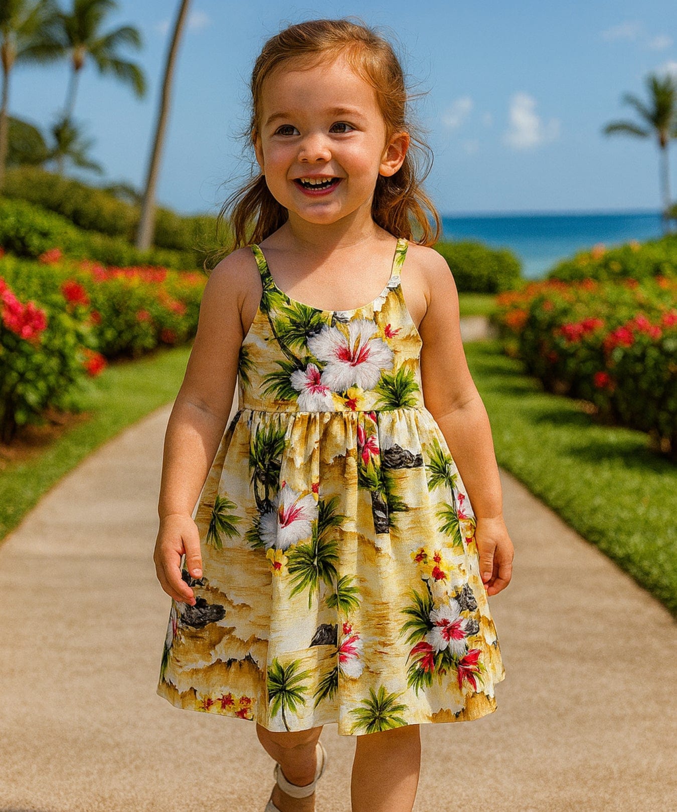 Mahina Hibiscus Girls Sundress Maize