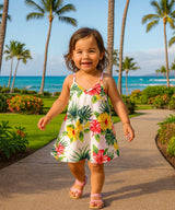 Alohilani V-Neck Girls Dress with Scarf Hem White