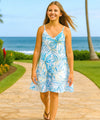 Girls Watercolor Palms Scarf Hem Dress Light Blue