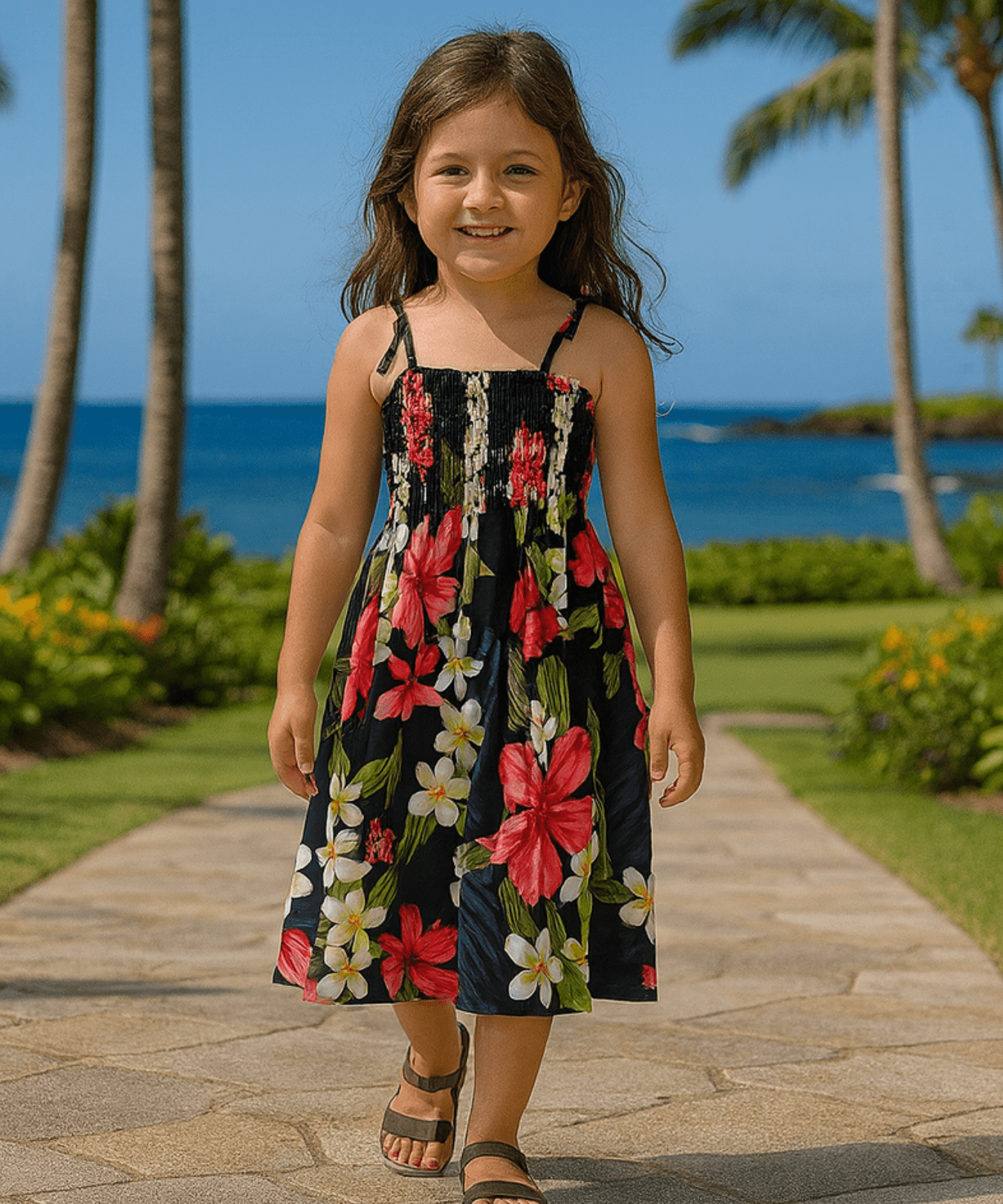 Pua Girls Navy Smock Top Dress Navy